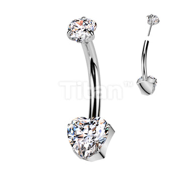 Implant Grade Titanium Threadless Push In Heart CZ Prong Set Belly Button Ring With Prong Set Heart CZ Top - Image 2