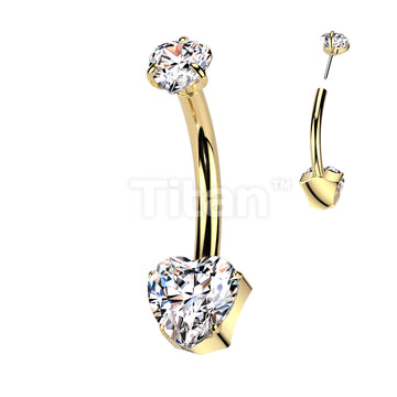 Implant Grade Titanium Threadless Push In Heart CZ Prong Set Belly Button Ring With Prong Set Heart CZ Top - Image 3