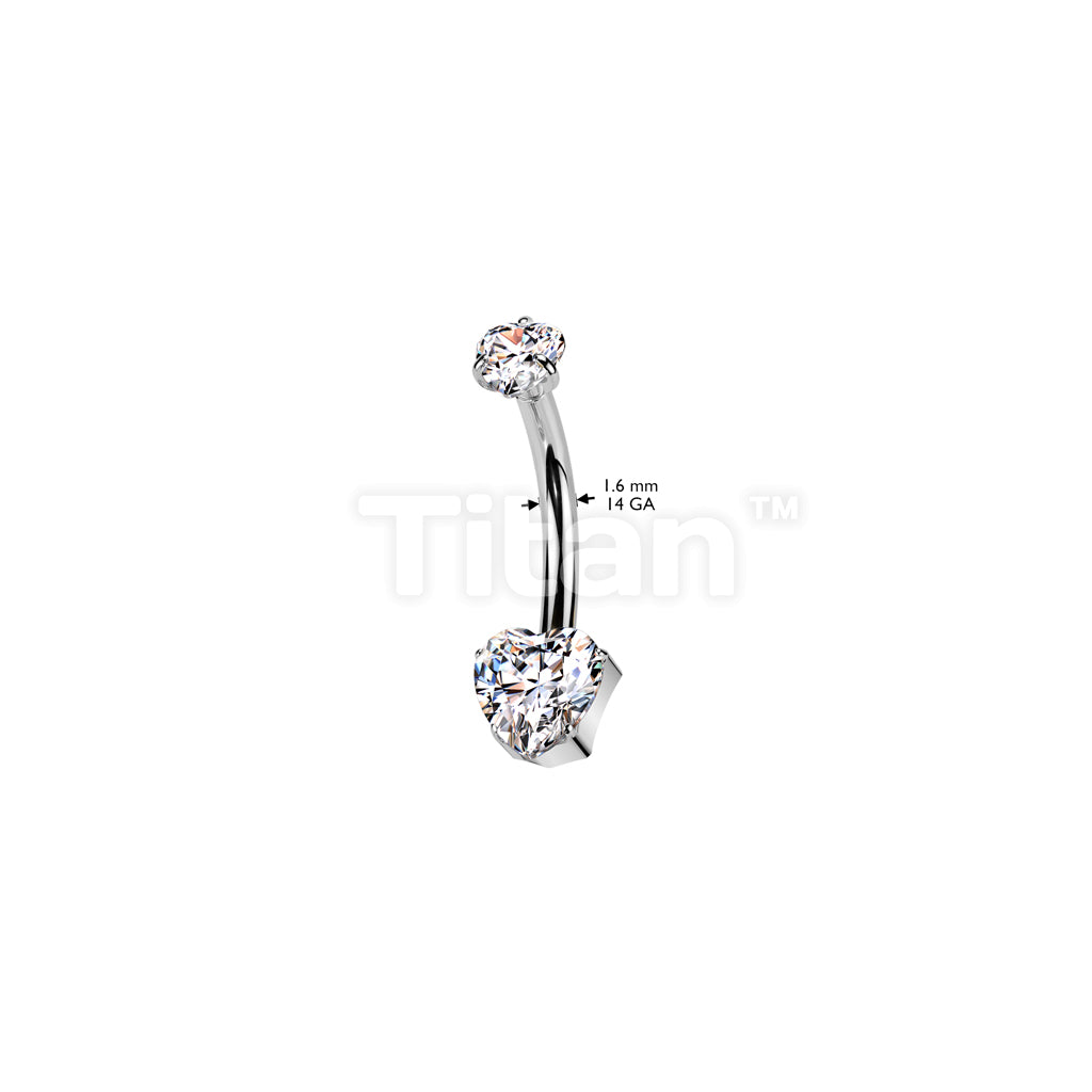 Implant Grade Titanium Threadless Push In Heart CZ Prong Set Belly Button Ring With Prong Set Heart CZ Top - Image 4