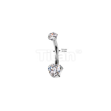 Implant Grade Titanium Threadless Push In Heart CZ Prong Set Belly Button Ring With Prong Set Heart CZ Top - Image 4