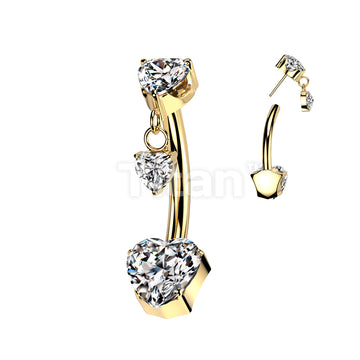 Implant Grade Titanium Threadless Push In Heart CZ Prong Set Belly Button Ring With Prong Set Heart CZ Top And Heart CZ Dangle - Image 3