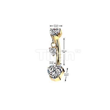 Implant Grade Titanium Threadless Push In Heart CZ Prong Set Belly Button Ring With Prong Set Heart CZ Top And Heart CZ Dangle - Image 4