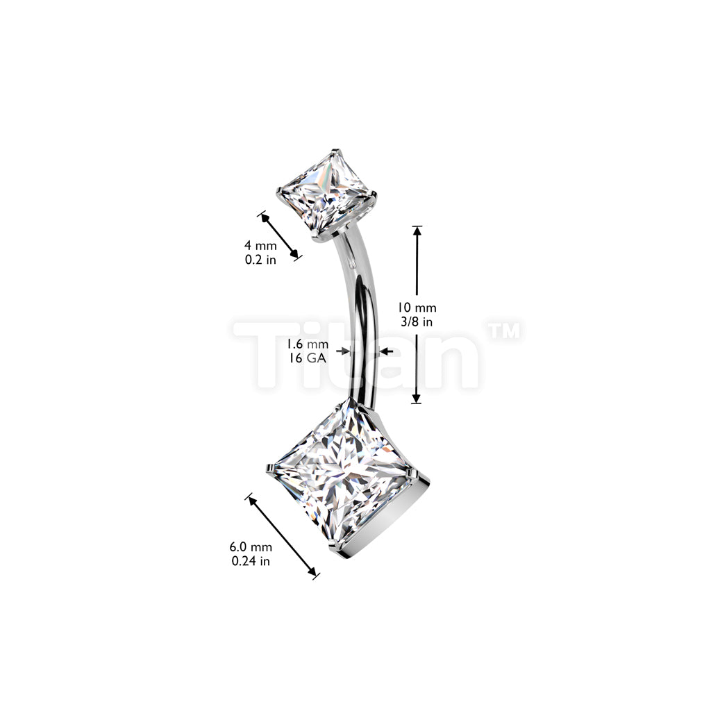 Implant Grade Titanium Threadless Push In Diamond Cut CZ Prong Set Bottom Belly Button Ring With Square CNC Cut Round Back Prong Set CZ Top - Image 4