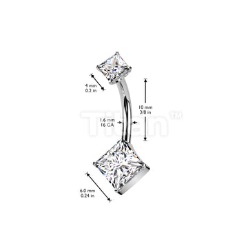 Implant Grade Titanium Threadless Push In Diamond Cut CZ Prong Set Bottom Belly Button Ring With Square CNC Cut Round Back Prong Set CZ Top - Image 4