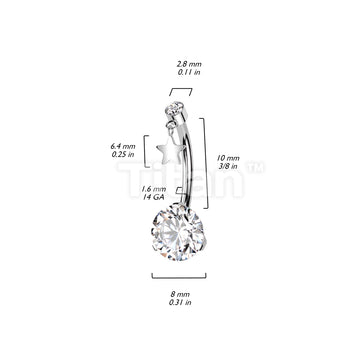 Implant Grade Titanium Threadless Push In Prong Set Bottom With Round Bezel Set CZ and Star Dangle Top Belly Button Ring - Image 4