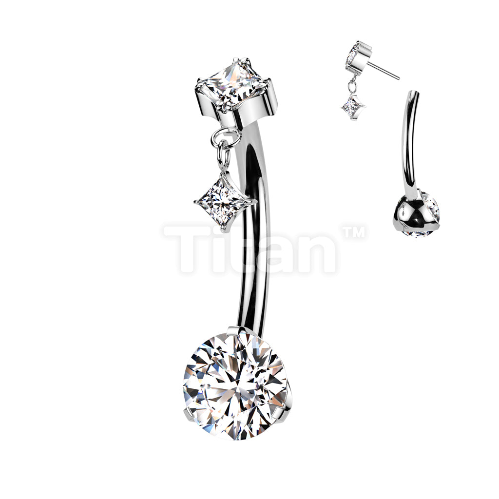 Implant Grade Titanium Threadless Push In Prong Set Bottom With Prong Set Diamond CZ Top And Prong Set Diamond CZ Dangle - Image 2