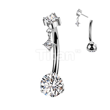 Implant Grade Titanium Threadless Push In Prong Set Bottom With Prong Set Diamond CZ Top And Prong Set Diamond CZ Dangle - Image 2