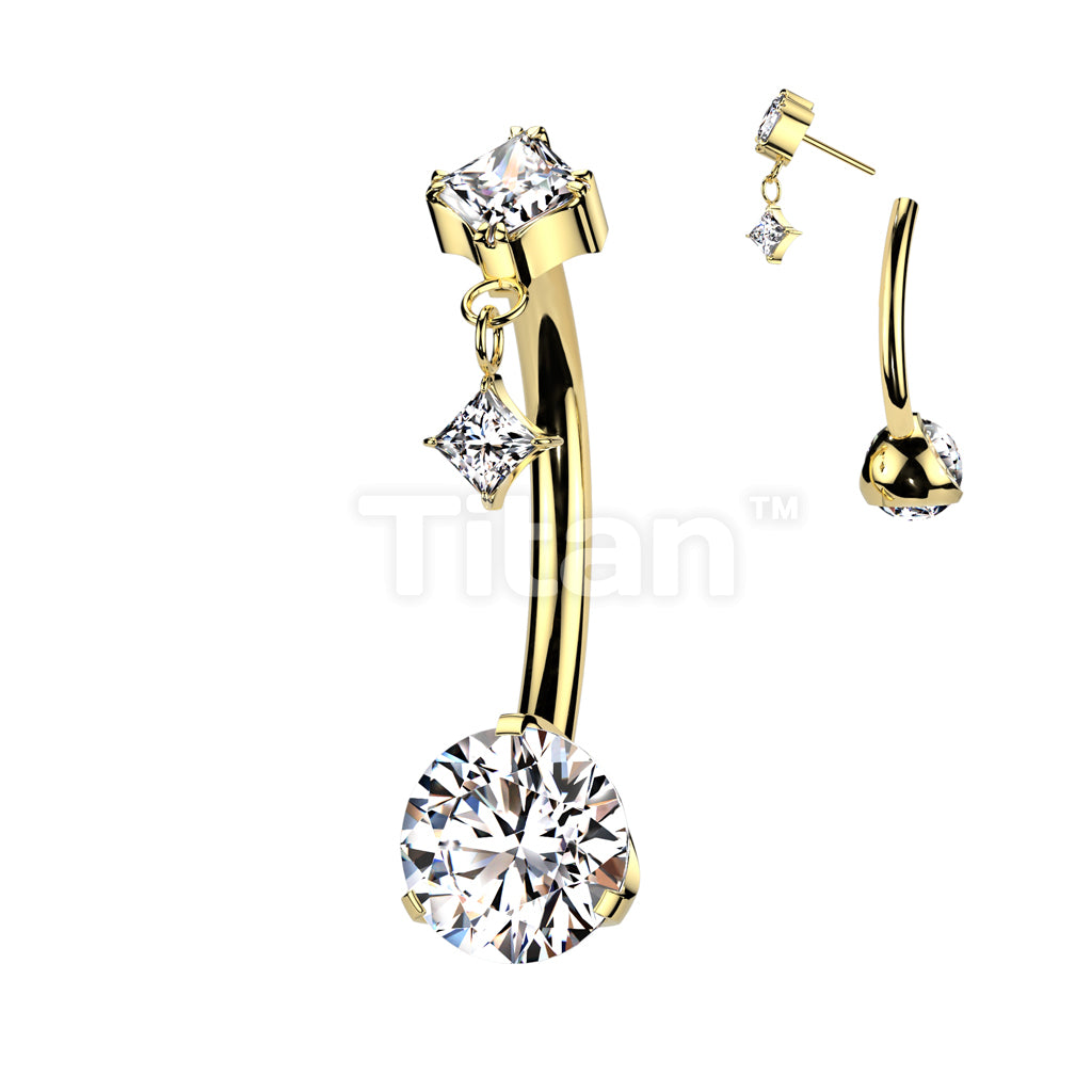 Implant Grade Titanium Threadless Push In Prong Set Bottom With Prong Set Diamond CZ Top And Prong Set Diamond CZ Dangle - Image 3