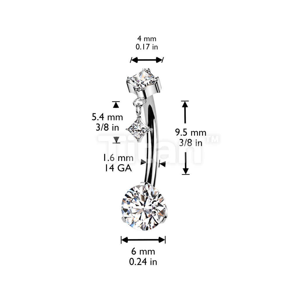 Implant Grade Titanium Threadless Push In Prong Set Bottom With Prong Set Diamond CZ Top And Prong Set Diamond CZ Dangle - Image 4