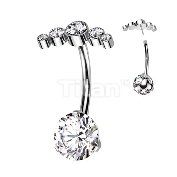 Implant Grade Titanium Threadless Push In Prong Set Bottom With 5 Bezel Set Swarovski Crystal Curve Top Belly Button Ring - Image 3