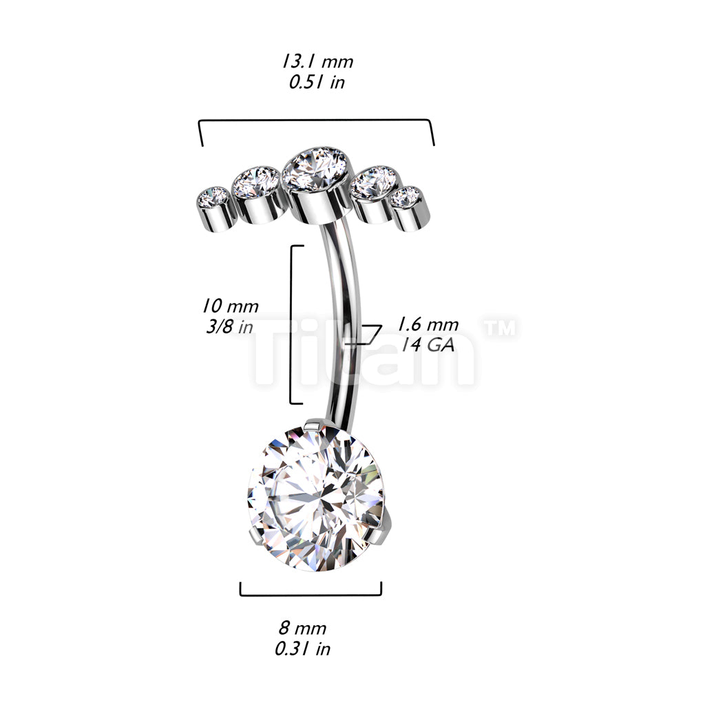 Implant Grade Titanium Threadless Push In Prong Set Bottom With 5 Bezel Set Swarovski Crystal Curve Top Belly Button Ring - Image 7
