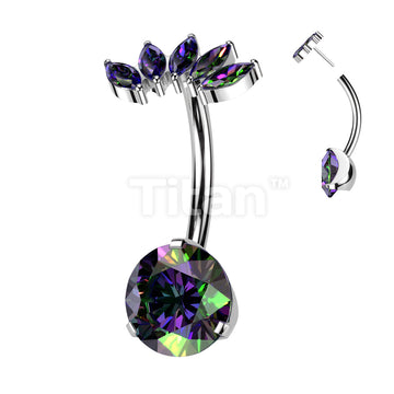 Implant Grade Titanium Threadless Push In Prong Set Bottom With 5 Marquise CZ Fan Top Belly Button Ring - Image 5