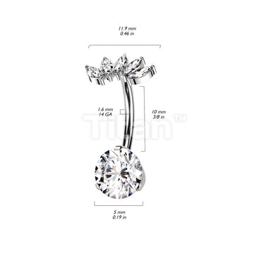 Implant Grade Titanium Threadless Push In Prong Set Bottom With 5 Marquise CZ Fan Top Belly Button Ring - Image 6