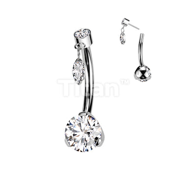 Implant Grade Titanium Threadless Push In Prong Set Bottom With Bezel Set CZ and Marquise CZ Dangle Top - Image 2