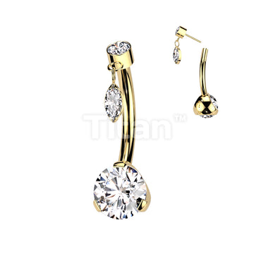 Implant Grade Titanium Threadless Push In Prong Set Bottom With Bezel Set CZ and Marquise CZ Dangle Top - Image 3