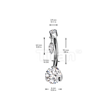 Implant Grade Titanium Threadless Push In Prong Set Bottom With Bezel Set CZ and Marquise CZ Dangle Top - Image 4