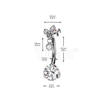 Implant Grade Titanium Threadless Push In Prong Set Bottom With 3 Marquise CZ and Round Bezel Set CZ Dangle Top - Image 4