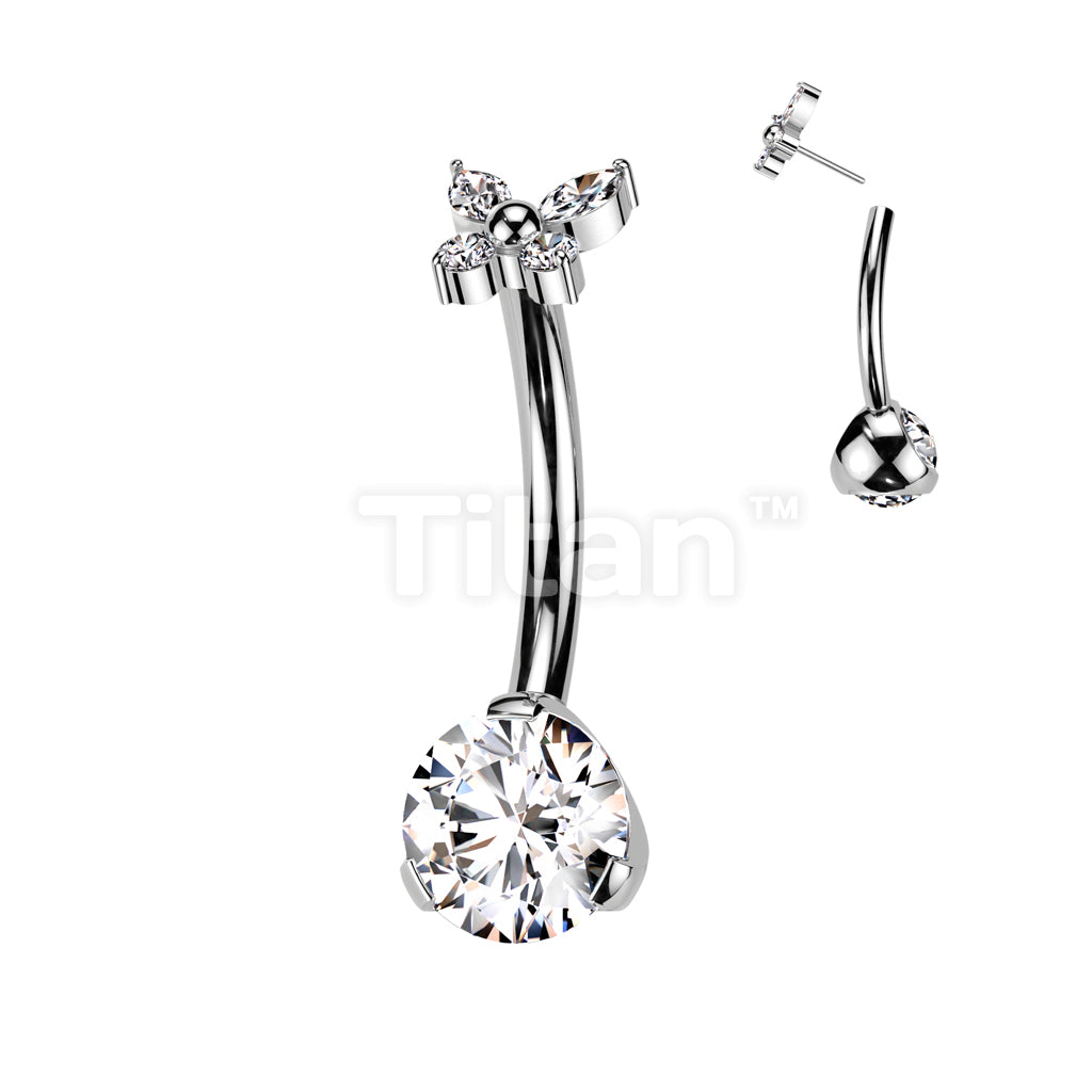 Implant Grade Titanium Threadless Push In Prong Set Bottom With CZ Butterfly Top - Image 2