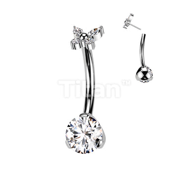 Implant Grade Titanium Threadless Push In Prong Set Bottom With CZ Butterfly Top - Image 2