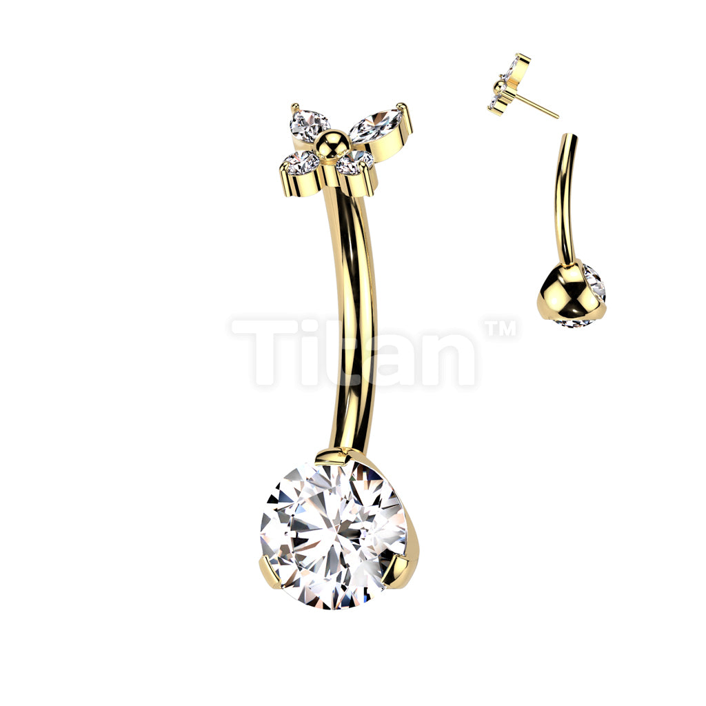 Implant Grade Titanium Threadless Push In Prong Set Bottom With CZ Butterfly Top - Image 3
