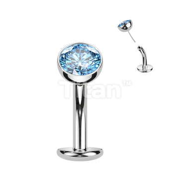 Titanium Threadless Floating Base Belly Button Ring With Bezel Set CZ Ball Top - Image 6