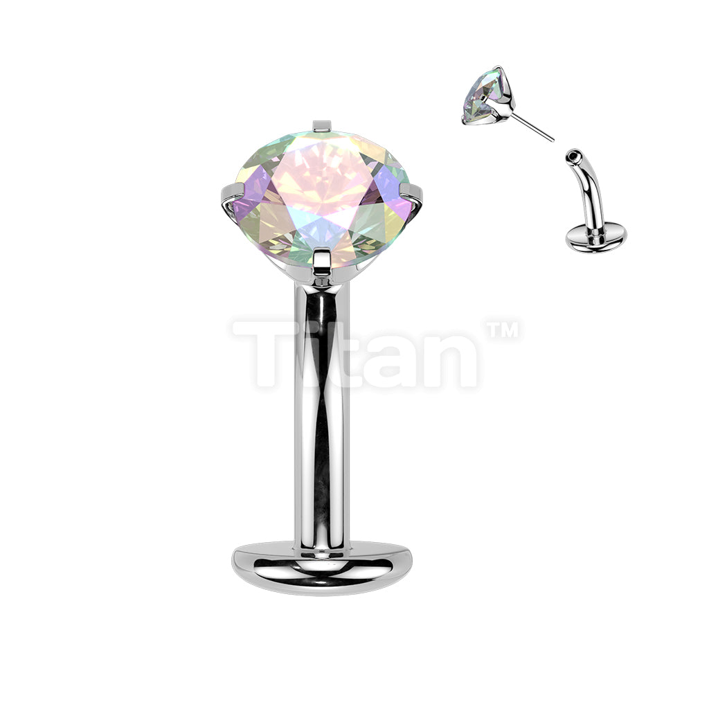 Titanium Threadless Floating Base Belly Button Ring With Prong Set CZ Top - Image 2