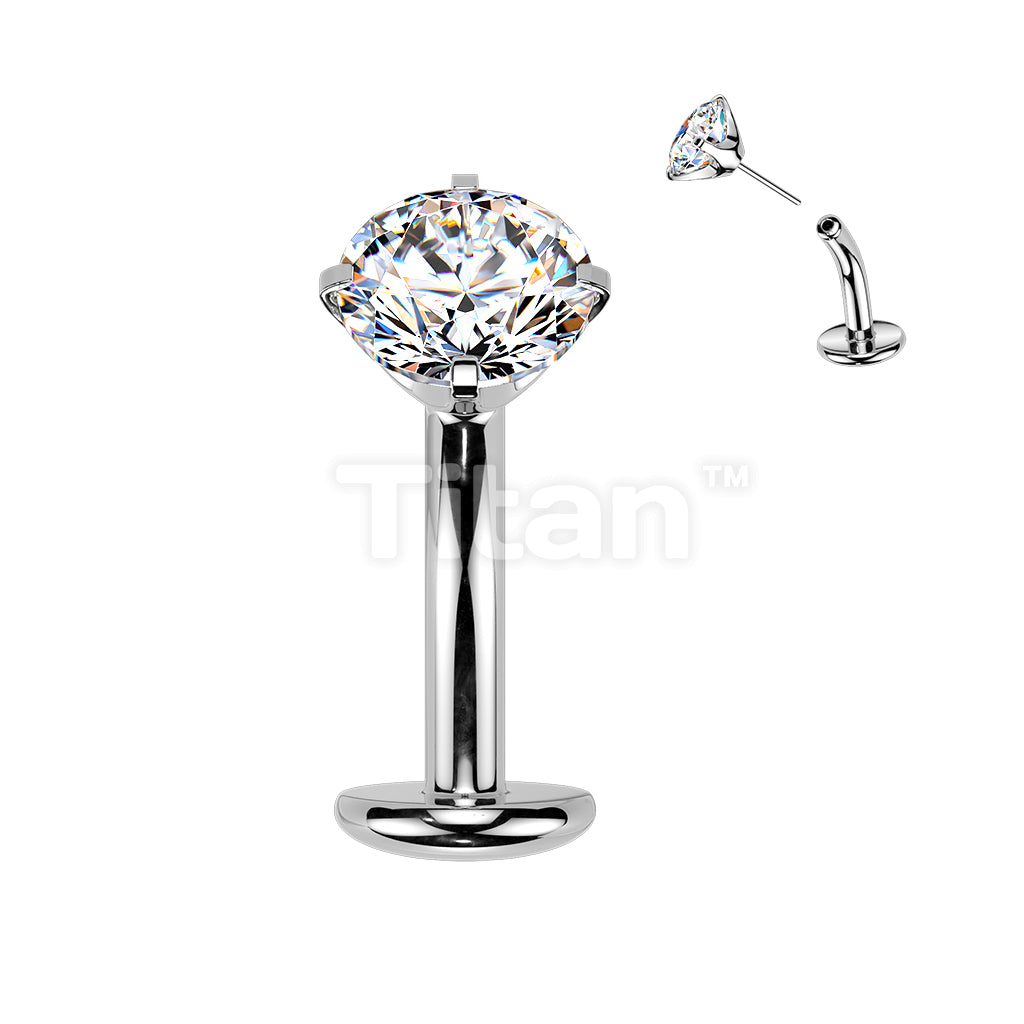 Titanium Threadless Floating Base Belly Button Ring With Prong Set CZ Top - Image 3