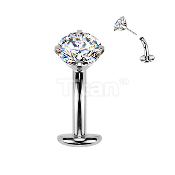 Titanium Threadless Floating Base Belly Button Ring With Prong Set CZ Top - Image 3
