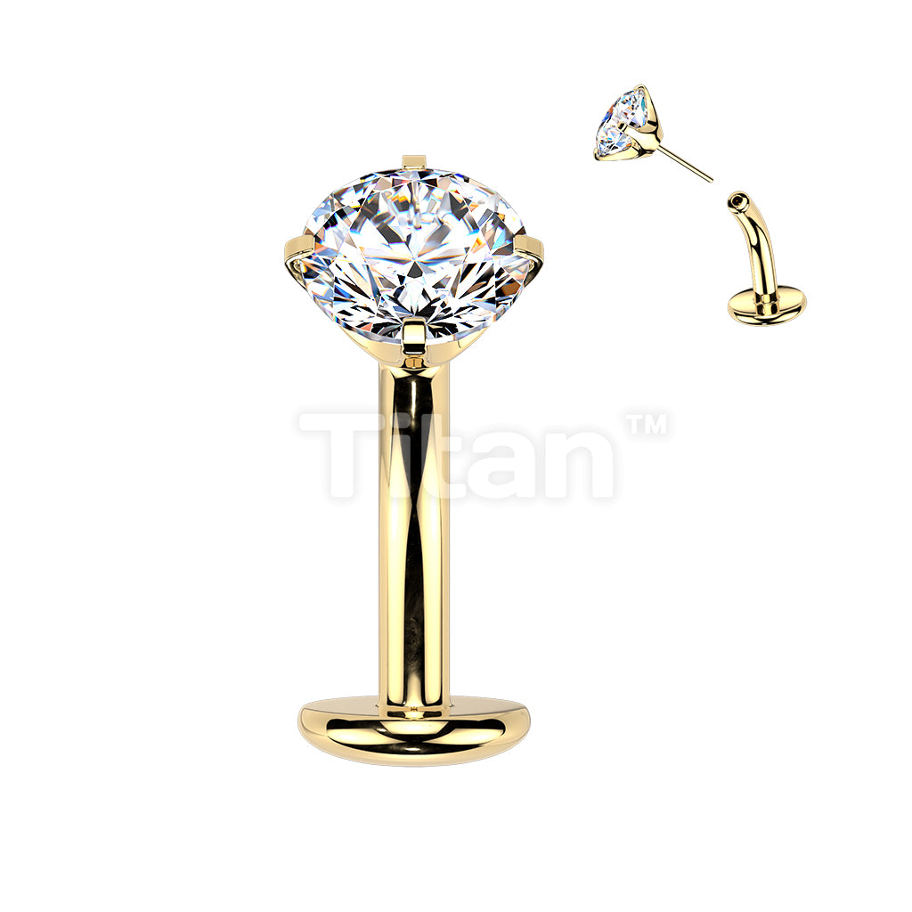 Titanium Threadless Floating Base Belly Button Ring With Prong Set CZ Top - Image 4