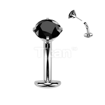 Titanium Threadless Floating Base Belly Button Ring With Prong Set CZ Top - Image 5