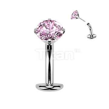 Titanium Threadless Floating Base Belly Button Ring With Prong Set CZ Top - Image 6