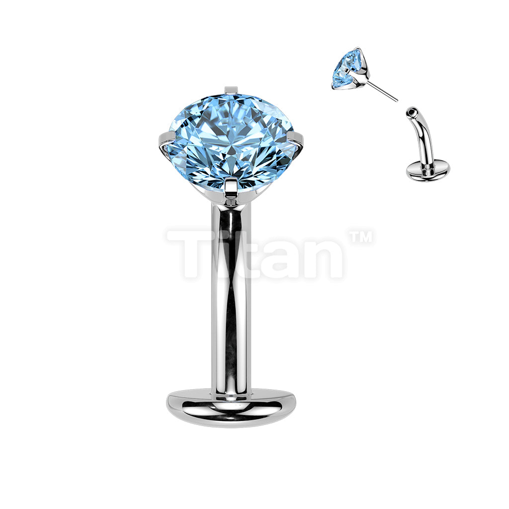 Titanium Threadless Floating Base Belly Button Ring With Prong Set CZ Top - Image 7