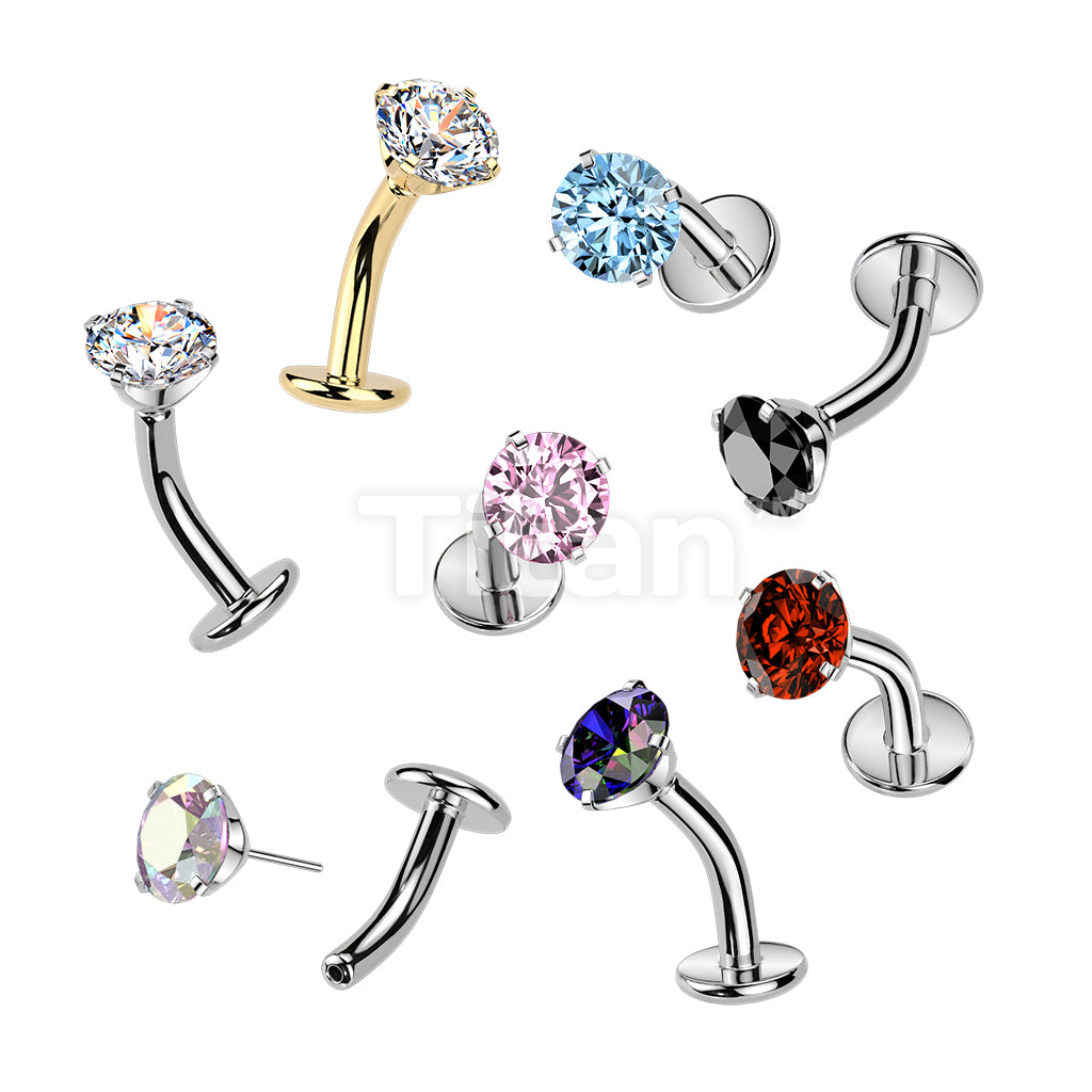 Titanium Threadless Floating Base Belly Button Ring With Prong Set CZ Top