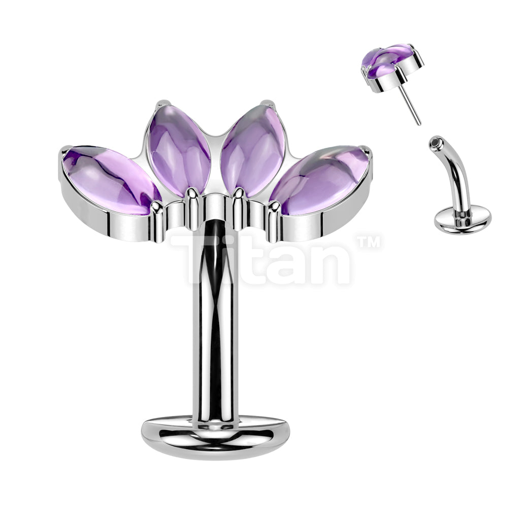 Titanium Threadless Floating Base Belly Button Ring With 4 Marquise Natural Stone Fan Top - Image 2