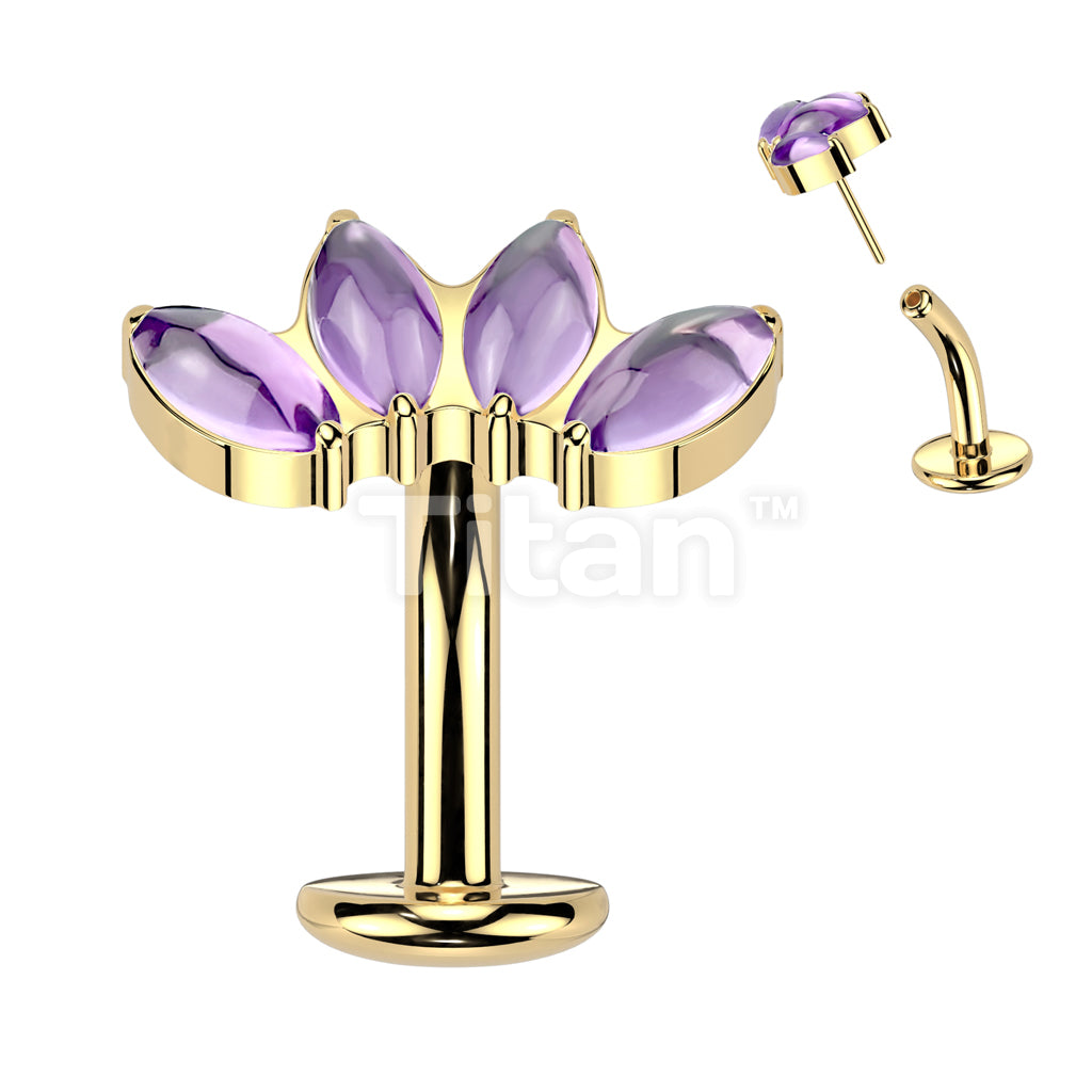 Titanium Threadless Floating Base Belly Button Ring With 4 Marquise Natural Stone Fan Top - Image 3