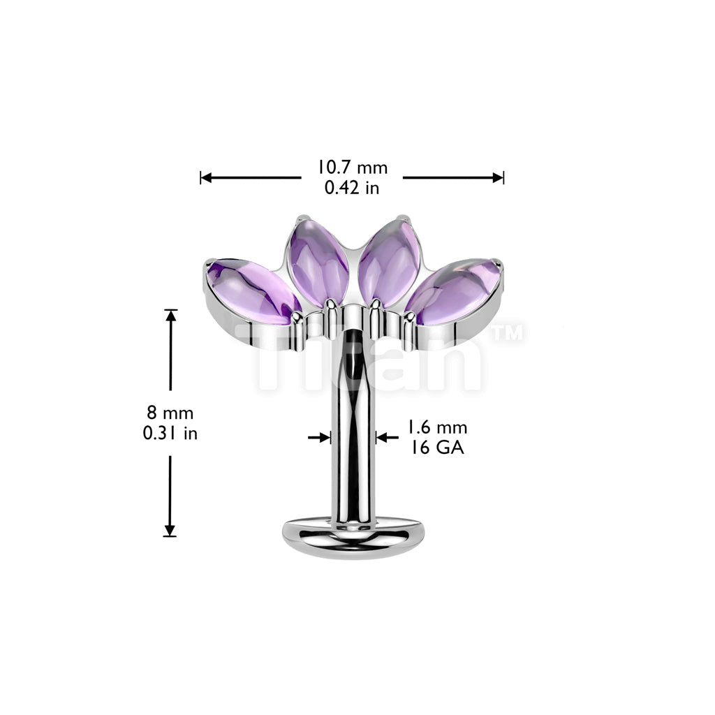 Titanium Threadless Floating Base Belly Button Ring With 4 Marquise Natural Stone Fan Top - Image 4