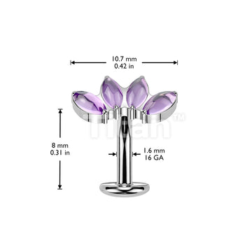 Titanium Threadless Floating Base Belly Button Ring With 4 Marquise Natural Stone Fan Top - Image 4
