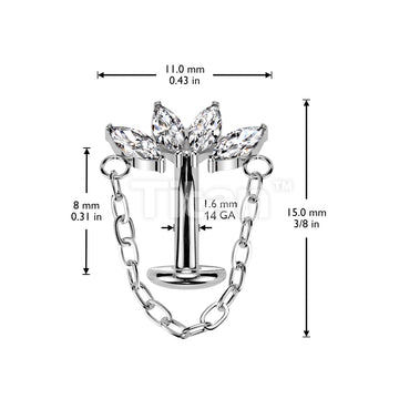 Implant Grade Titanium Threadless Floating Base Belly Button Ring With Chain Linked 4 Marquise CZ Fan Top - Image 4