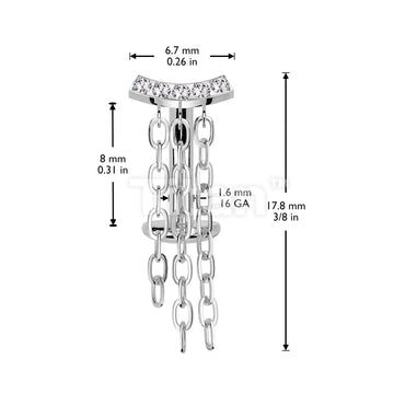 Implant Grade Titanium Threadless Floating Base Belly Button Ring With CNC CZ Set Curve and Triple Chain Dangle Top - Image 4