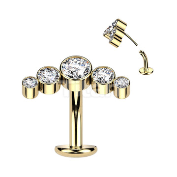 Titanium Threadless Floating Belly Button Ring With 5 Round Bezel Set CZ Curve Top - Image 4