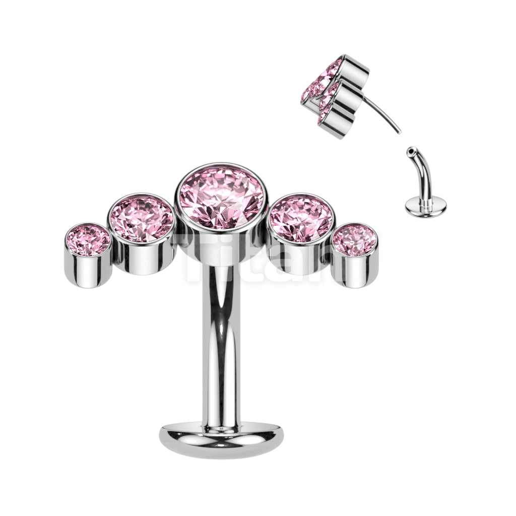 Titanium Threadless Floating Belly Button Ring With 5 Round Bezel Set CZ Curve Top - Image 5