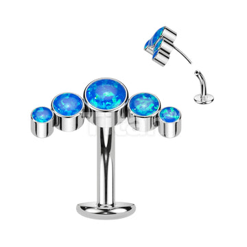 Implant Grade Titanium Threadless Floating Base Belly Button Ring With 5 Round Bezel Set Opal Curve Top - Image 2