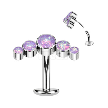 Implant Grade Titanium Threadless Floating Base Belly Button Ring With 5 Round Bezel Set Opal Curve Top - Image 4