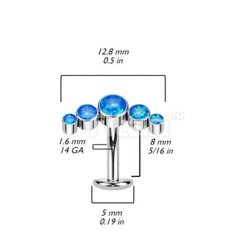 Implant Grade Titanium Threadless Floating Base Belly Button Ring With 5 Round Bezel Set Opal Curve Top - Image 5