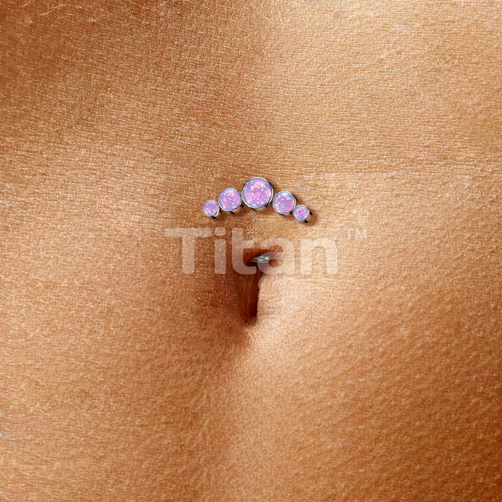 Implant Grade Titanium Threadless Floating Base Belly Button Ring With 5 Round Bezel Set Opal Curve Top - Image 6
