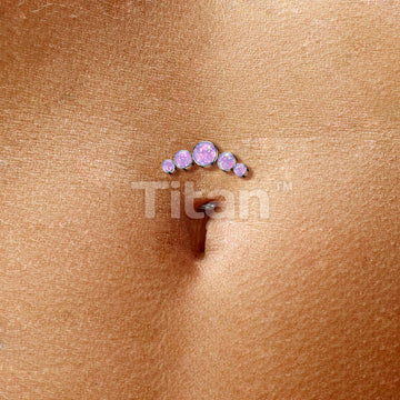 Implant Grade Titanium Threadless Floating Base Belly Button Ring With 5 Round Bezel Set Opal Curve Top - Image 6