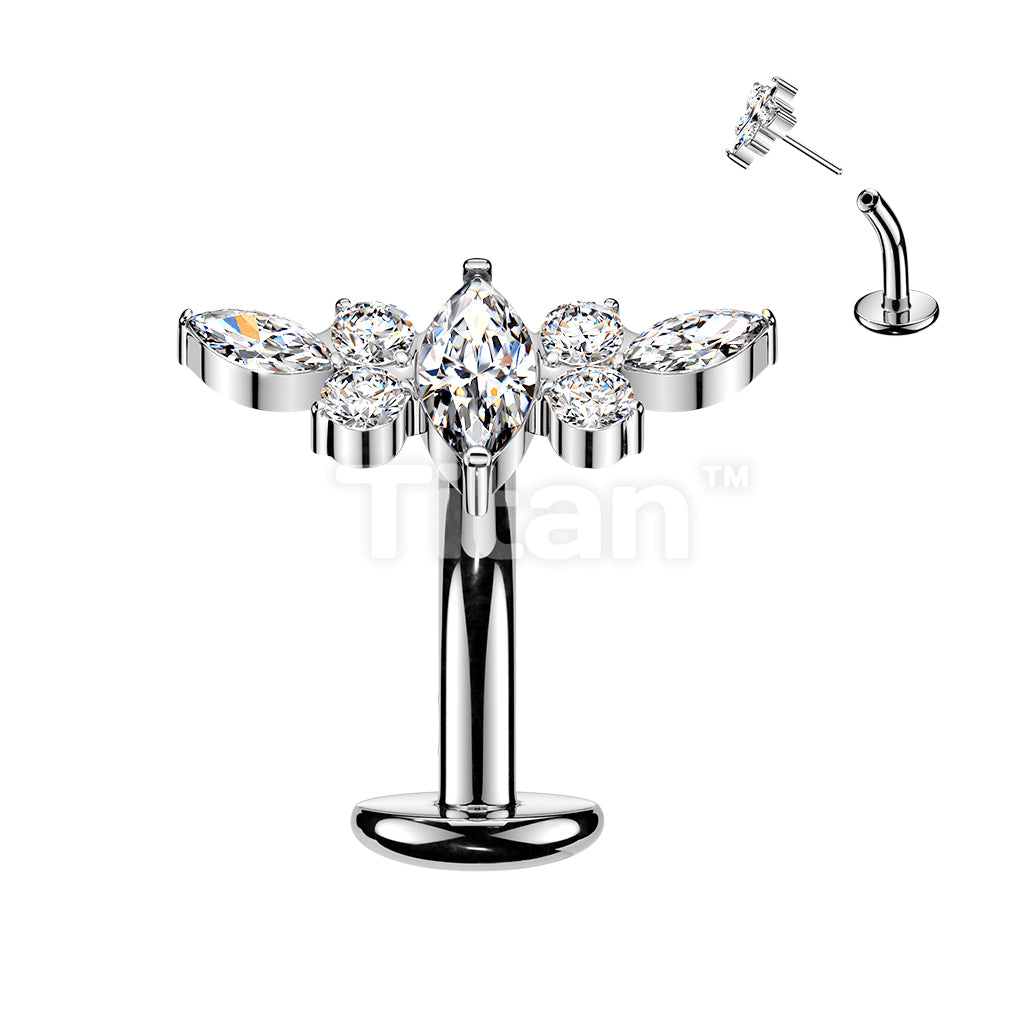 Titanium Threadless Floating Base Belly Button Ring With Marquise CZ Center CZ Wing Top - Image 2