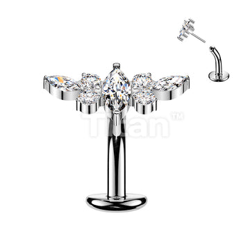 Titanium Threadless Floating Base Belly Button Ring With Marquise CZ Center CZ Wing Top - Image 2