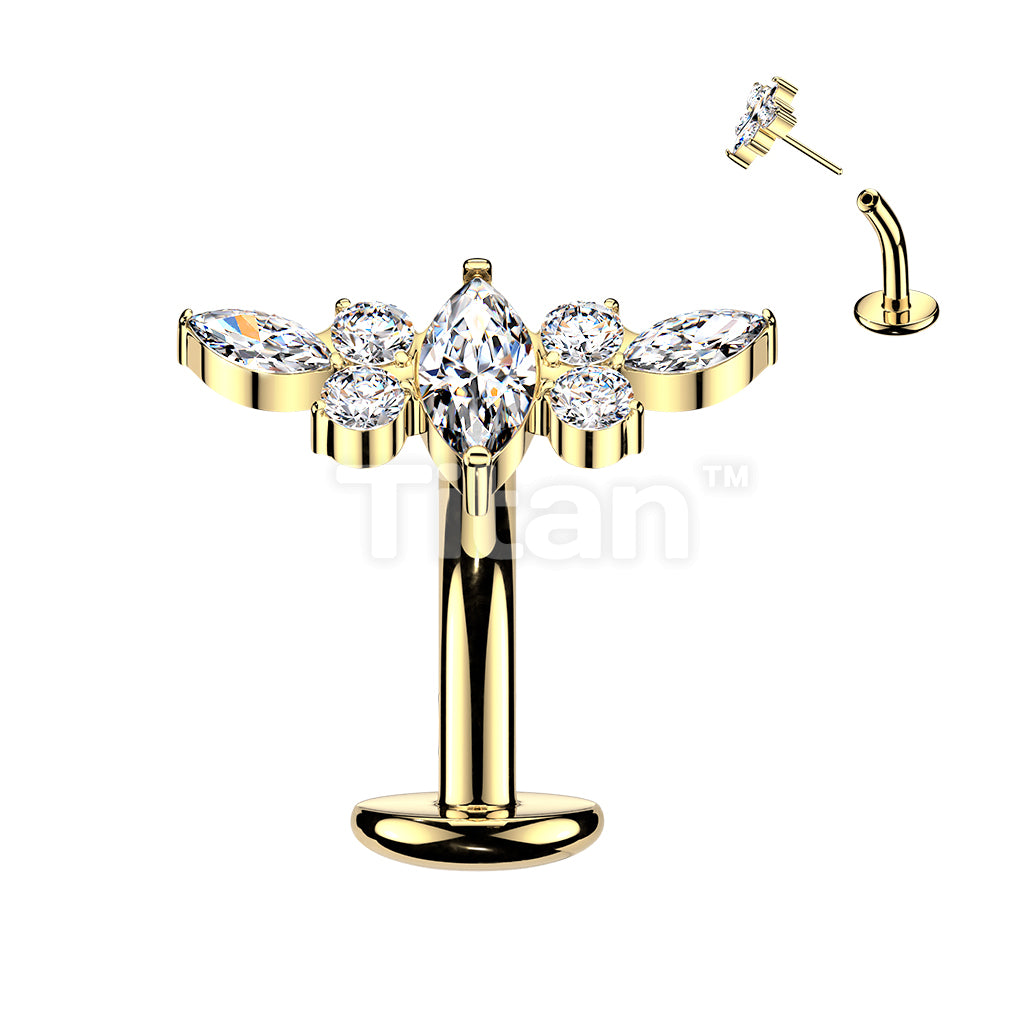 Titanium Threadless Floating Base Belly Button Ring With Marquise CZ Center CZ Wing Top - Image 3