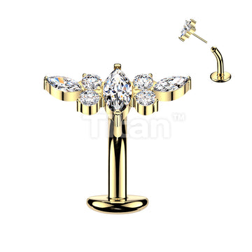 Titanium Threadless Floating Base Belly Button Ring With Marquise CZ Center CZ Wing Top - Image 3